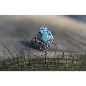 Emerald and tanzanite engagement ring size 7 in 925 sterling silver